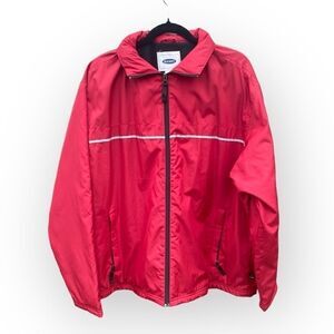 Vintage Old Navy Fleece Lined Reflective Strip Red Windbreaker Jacket size L